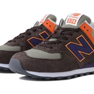 New Balance 574 Chocolate with Orange and Purple Accents